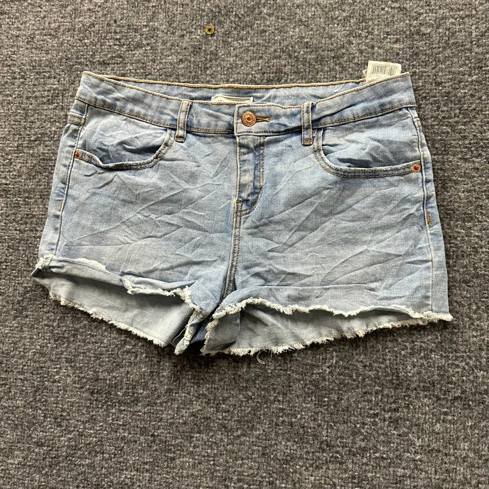 Pimkie Denim Shorts Womens Size 38 Light Wash Blue Raw Hem Casual Low Rise Jean